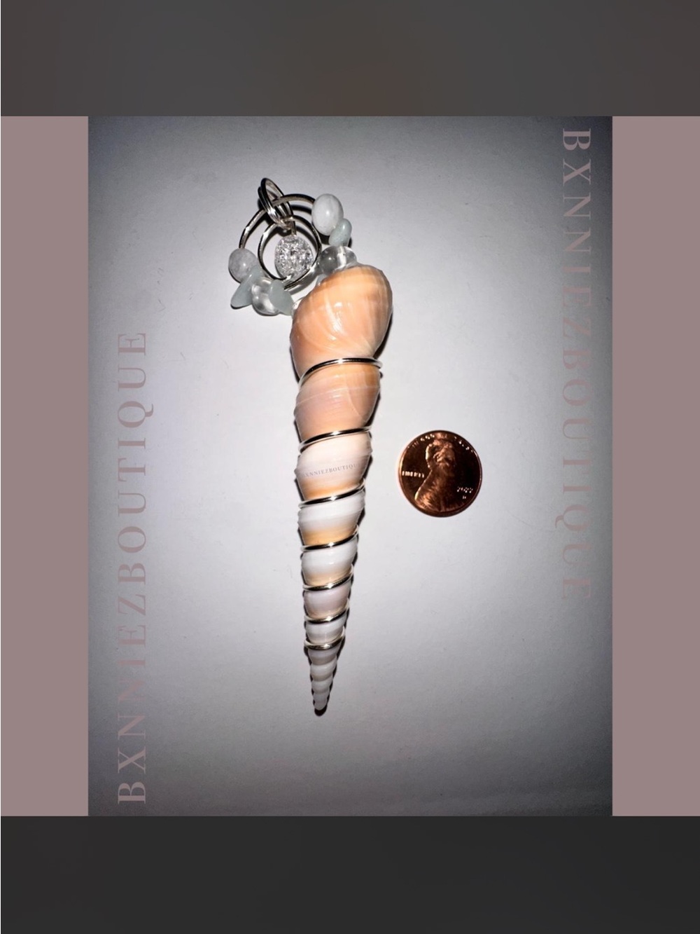 Shell & Crystal Wire Wrapped Pendant - Picture 3 of 3
